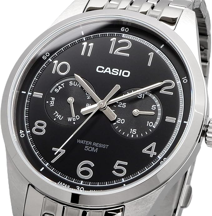 E340D Reloj Casio Hombre Correa Acero Esfera Negra - Vista trasera