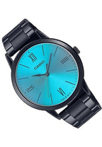 E600B Reloj Casio Hombre Acero Negro Esfera Turquesa - Vista lateral