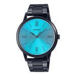 MTP-E600B Reloj Casio Hombre Acero Negro Esfera Turquesa