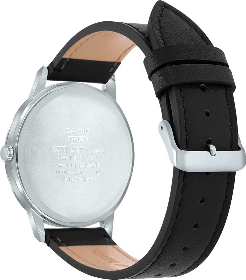 E600L Reloj Casio Hombre Correa Cuero Negra Esfera - Vista trasera