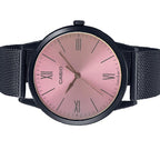 E600MB Reloj Casio Mujer Malla Acero Negra Esfera Rosa - Vista lateral