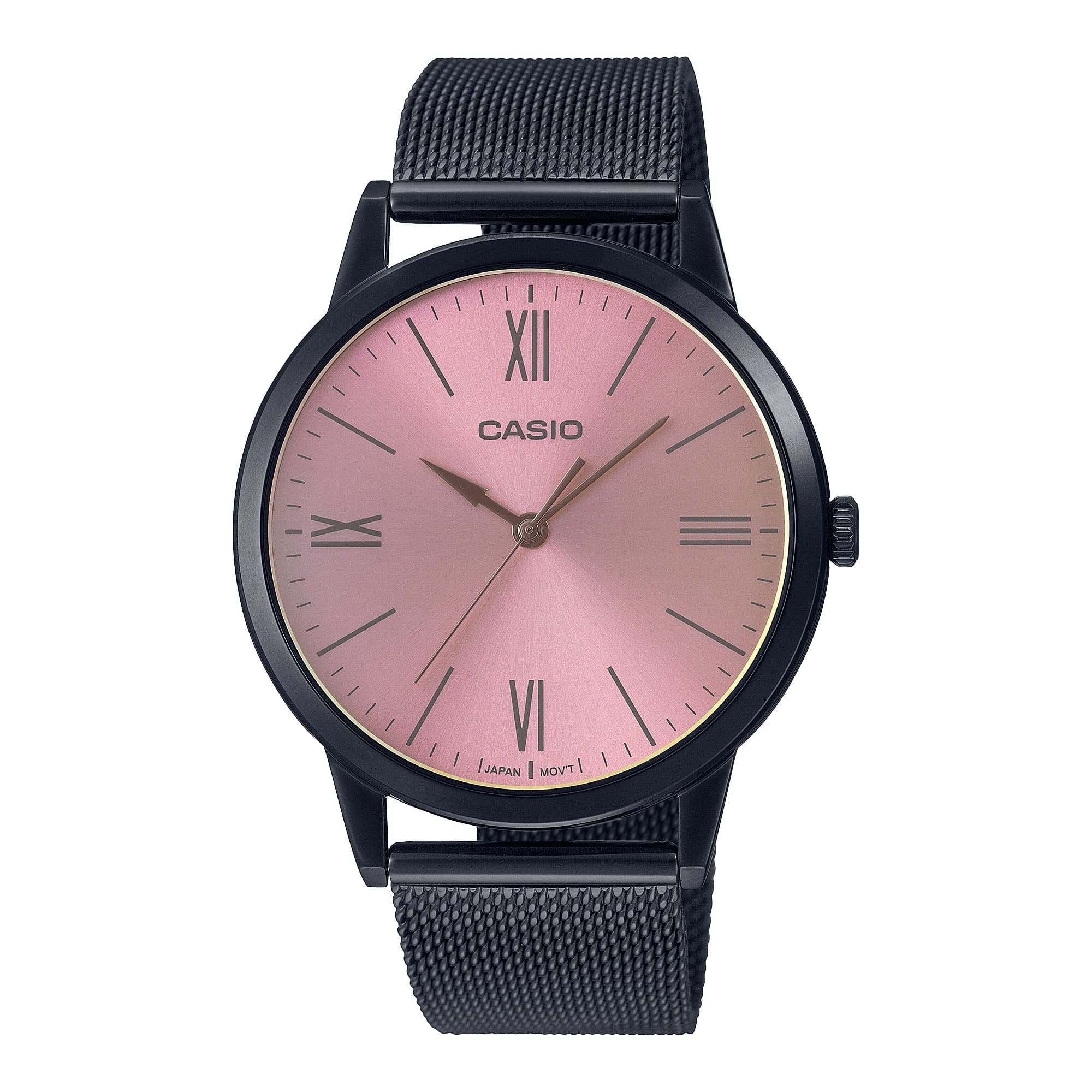 E600MB Reloj Casio Mujer Malla Acero Negra Esfera Rosa - Reloj original en Guatemala