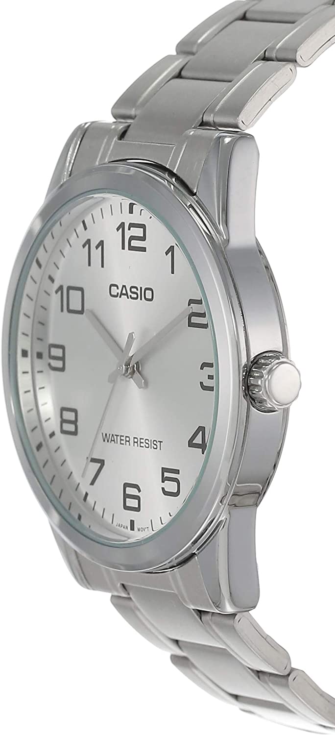 V001D Reloj Casio Hombre Correa de Acero Plateado - Vista lateral