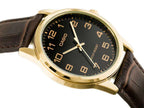 V001GL Reloj Casio Hombre Caja Dorada Correa de Cuero - Vista lateral