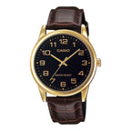 V001GL Reloj Casio Hombre Caja Dorada Correa de Cuero - Reloj original en Guatemala
