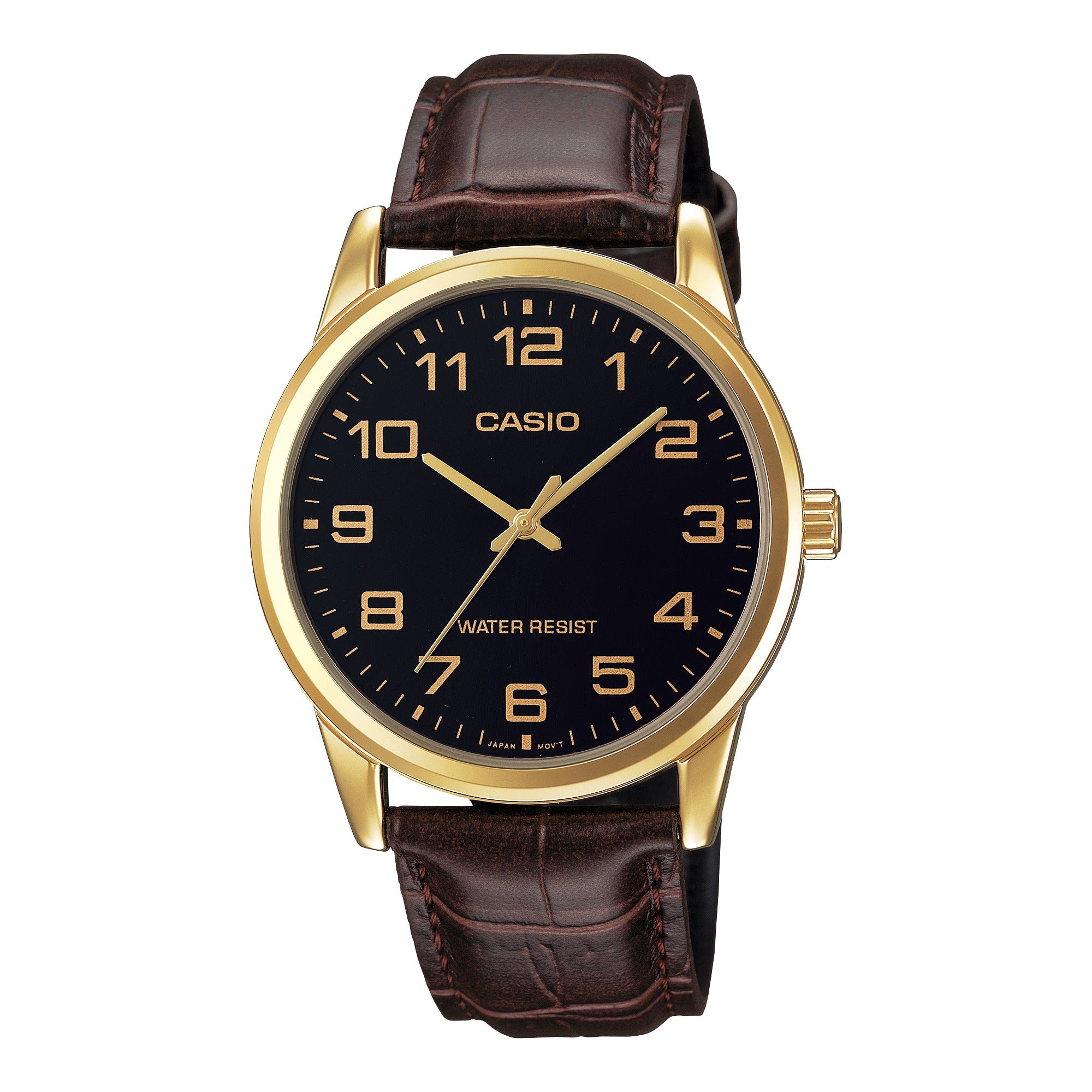 V001GL Reloj Casio Hombre Caja Dorada Correa de Cuero - Reloj original en Guatemala