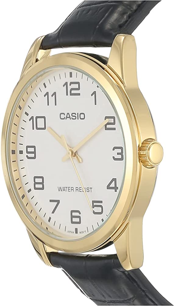 V001GL Reloj Casio Hombre Correa de Cuero Negro Caja - Vista trasera