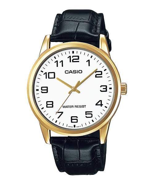 V001GL Reloj Casio Hombre Correa de Cuero Negro Caja - Reloj original en Guatemala