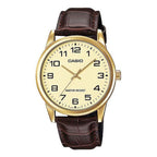 V001GL Reloj Casio Clásico Hombre Correa Cuero Dorado - Vista lateral