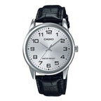 V001L Reloj Casio Hombre Correa Cuero Negra Esfera Plata - Reloj original en Guatemala