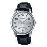 MTP-V001L Reloj Casio Hombre Correa Cuero Negra Esfera Plata