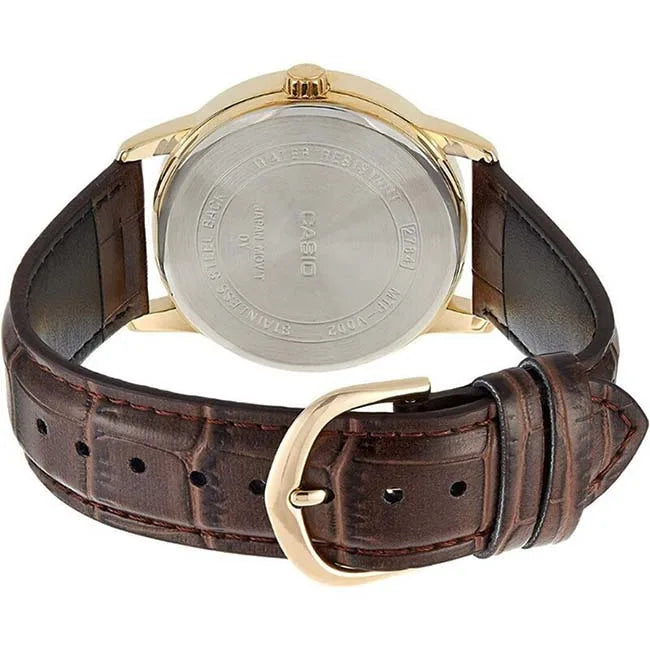 V002GL Reloj Casio Clásico Hombre Dorado Correa de Cuero - Reloj original en Guatemala