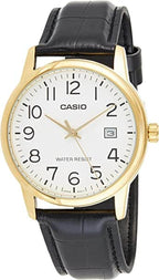 V002GL Reloj Casio Hombre Correa de Cuero Negro Caja - Vista lateral