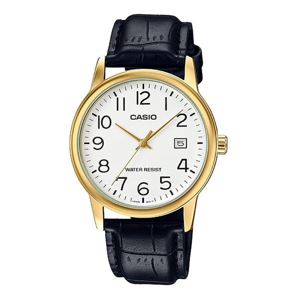 V002GL Reloj Casio Hombre Correa de Cuero Negro Caja - Reloj original en Guatemala