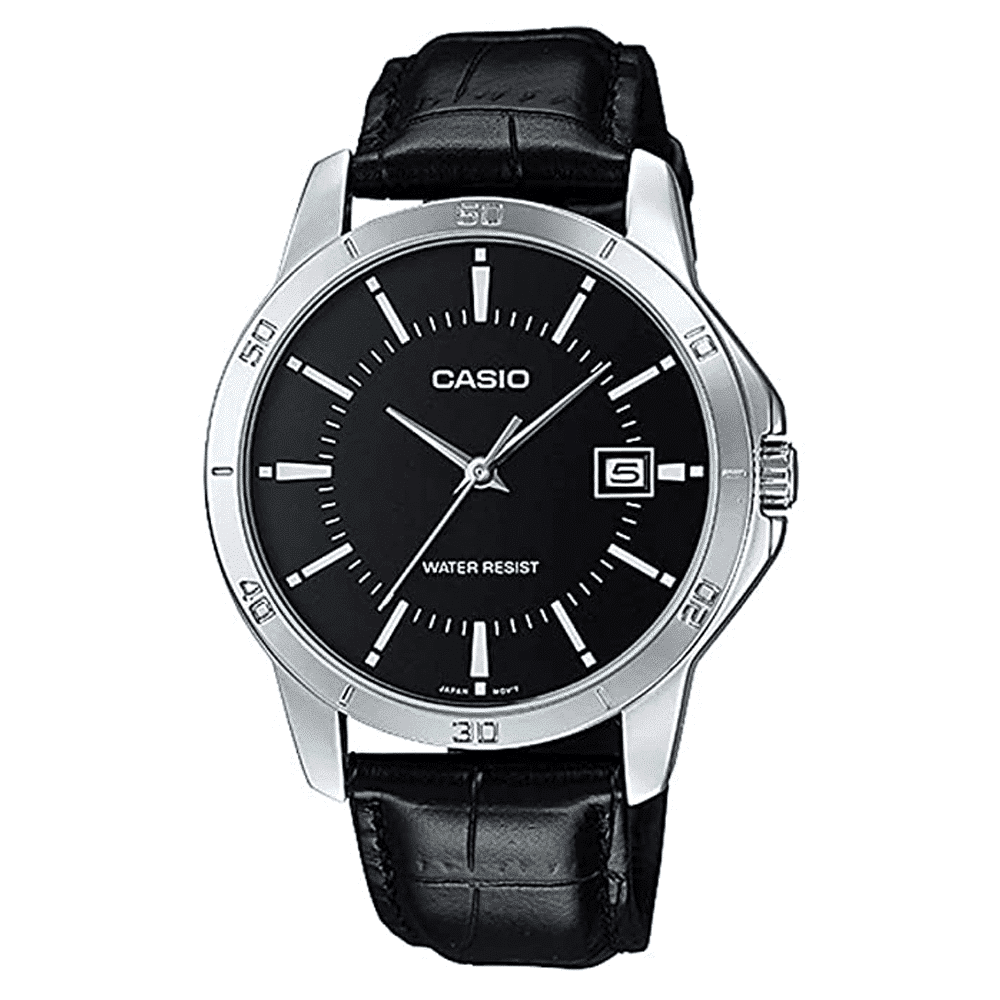 V004L Reloj Casio Hombre Correa de Cuero Negro - Reloj original en Guatemala
