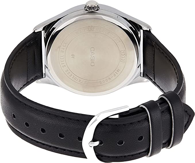 V006L Reloj Casio Hombre Correa de Cuero Negro - Detalle de esfera