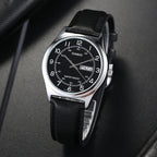 V006L Reloj Casio Hombre Correa de Cuero Negro - Vista lateral