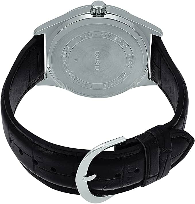 V006L Reloj Casio Hombre Correa de Cuero Negra - Detalle de esfera