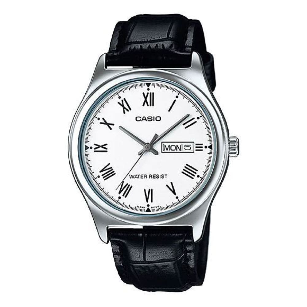 V006L Reloj Casio Hombre Correa de Cuero Negra - Reloj original en Guatemala