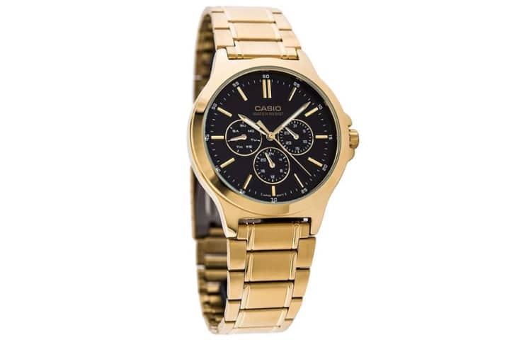 V300G Reloj Casio Hombre Acero Dorado Esfera Negra - Detalle de esfera