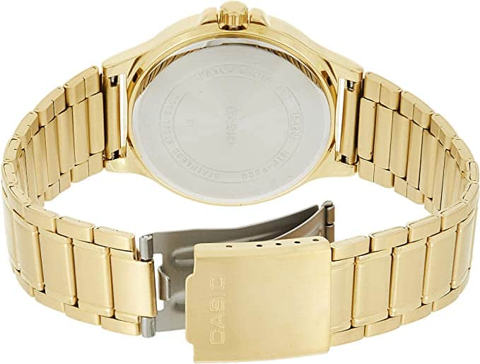 V300G Reloj Casio Hombre Acero Dorado Esfera Negra - Vista trasera