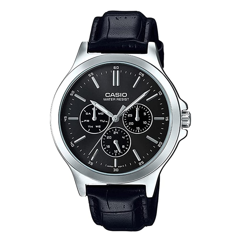 MTP-V300L-1A Reloj Casio para Caballero - Cuero Negro