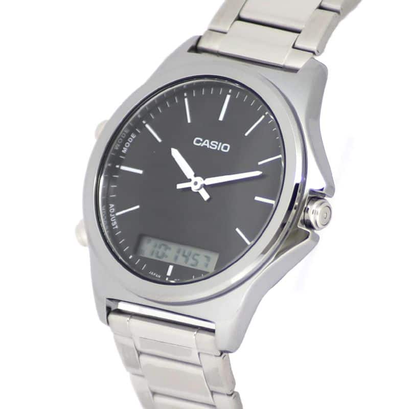 VC01D Reloj Casio Hombre Correa de Acero Esfera Negra - Detalle de esfera