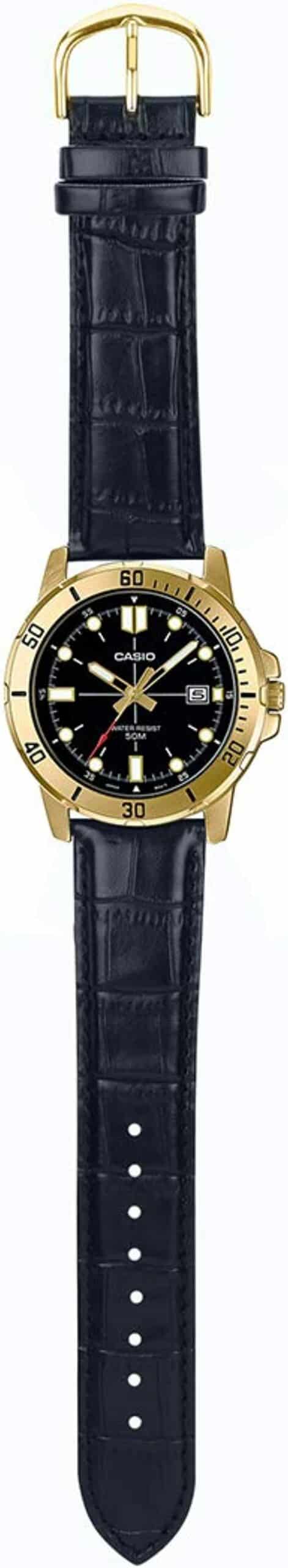VD01GL Reloj Casio Hombre Correa de Cuero Dorado - Vista lateral