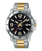 VD01SG Reloj Casio Hombre Acero Bicolor Esfera Negra - Reloj original en Guatemala