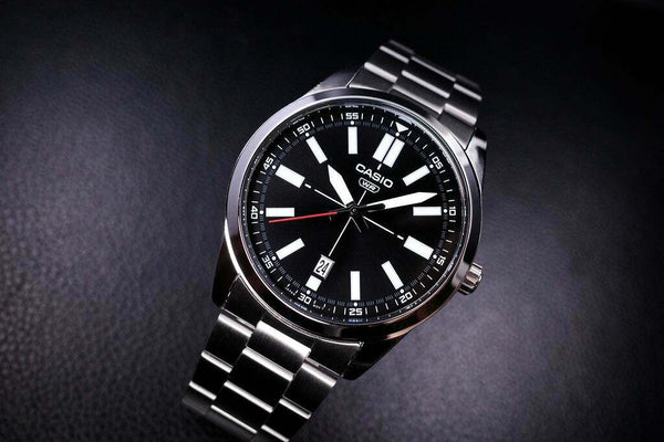 VD02D Reloj Casio Hombre Correa de Acero Esfera Negra - Vista lateral