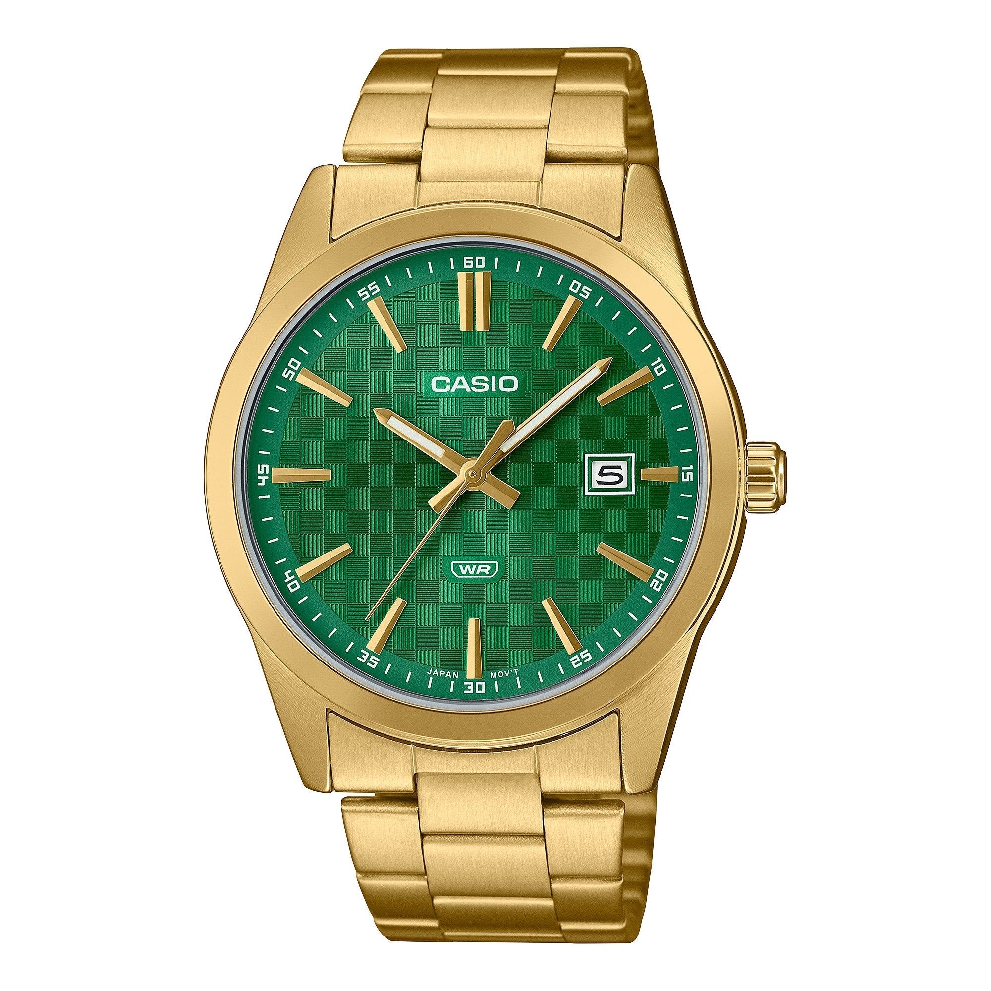 VD03G Reloj Casio Hombre Acero Dorado Esfera Verde - Reloj original en Guatemala