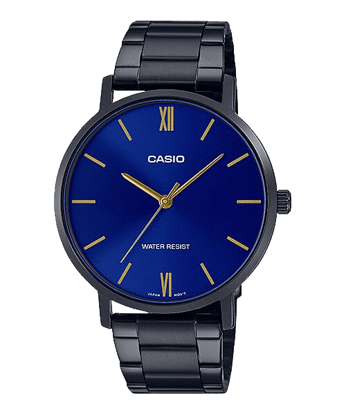 VT01B Reloj Casio Classic Hombre Acero Negro Esfera Azul - Reloj original en Guatemala