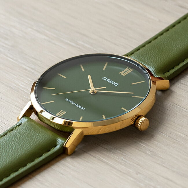 MTP-VT01GL-3B Casio de hombre pulsera de piel - Cuero Verde