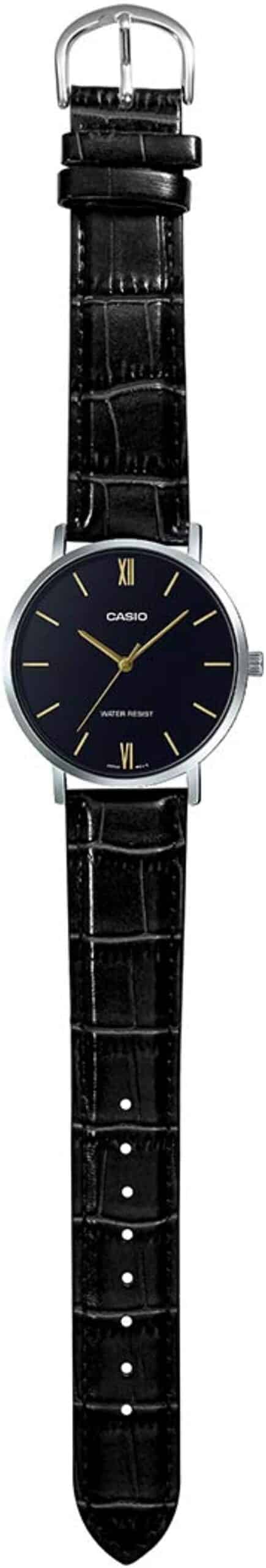 VT01L Reloj Casio Classic Hombre Correa de Cuero Negro - Vista lateral