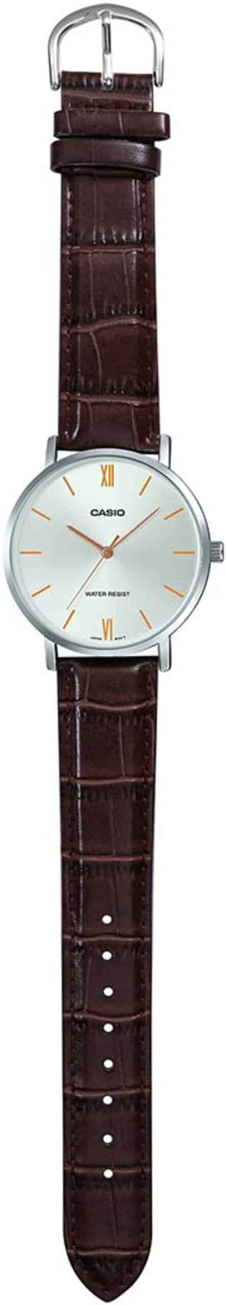 VT01L Reloj Casio Hombre Correa de Cuero Marrón - Vista lateral