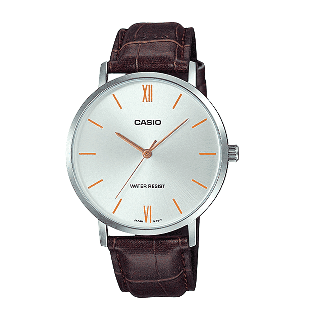 VT01L Reloj Casio Hombre Correa de Cuero Marrón - Reloj original en Guatemala