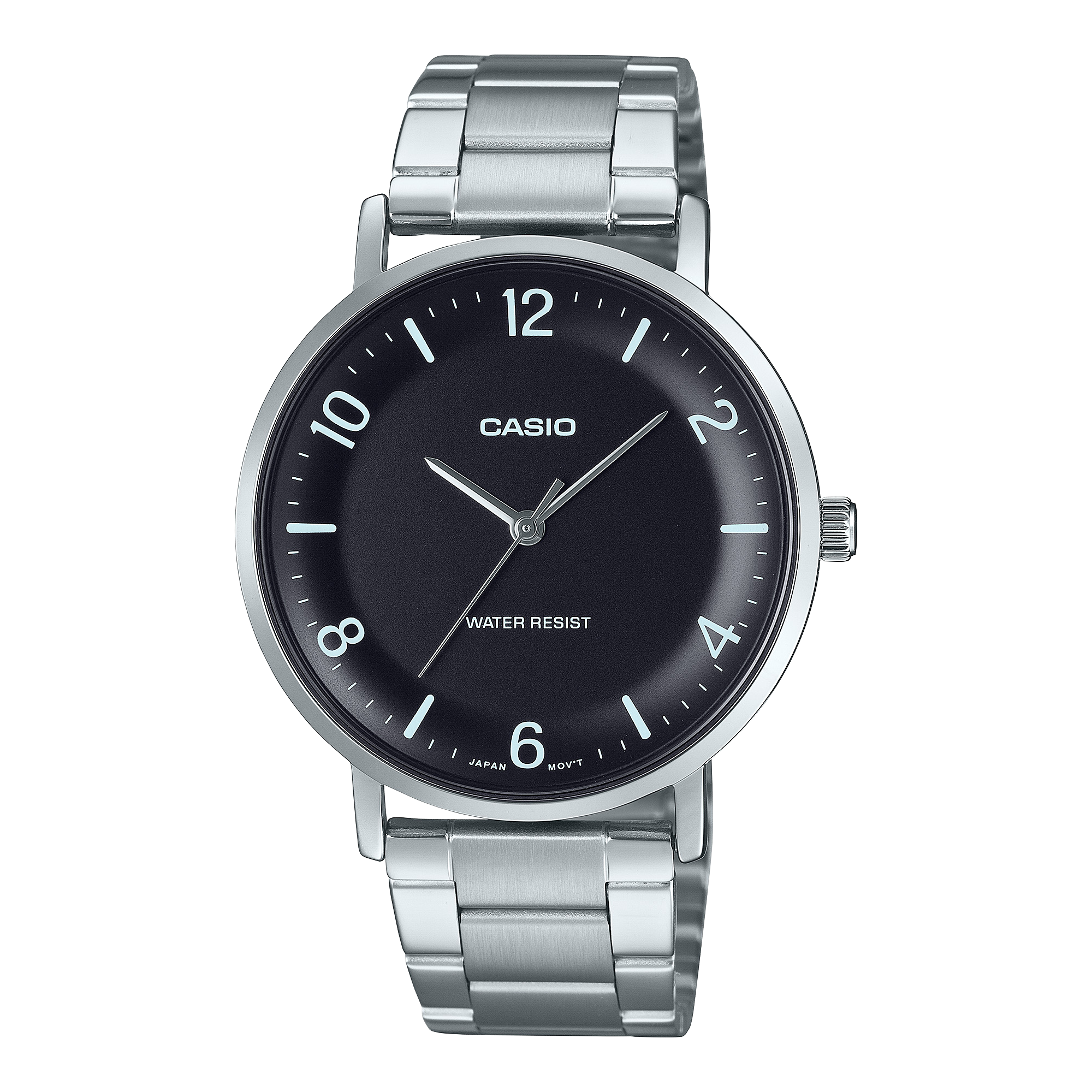 VT03D-1B Reloj Casio Hombre Correa Acero Esfera Negra - Reloj original en Guatemala