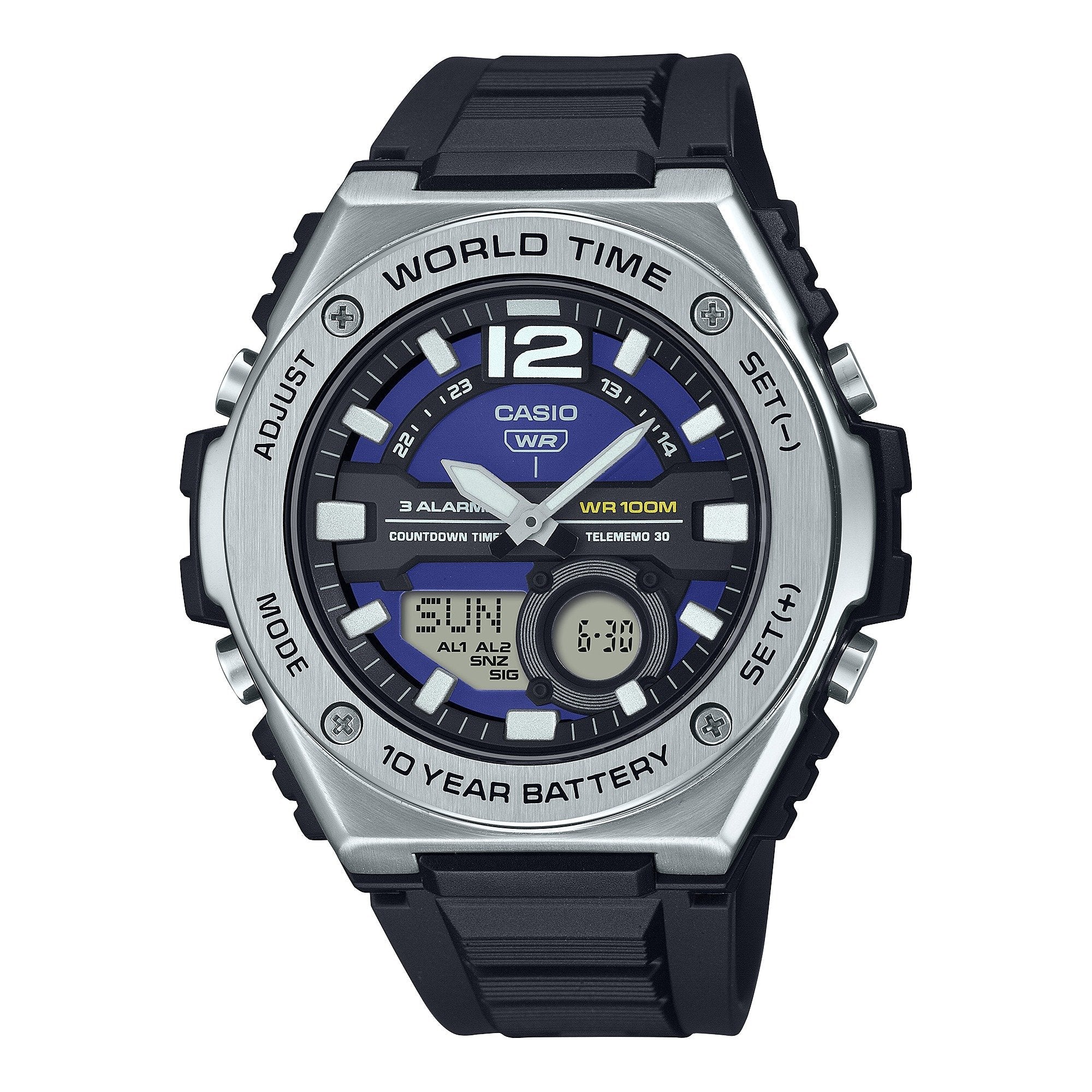100-10-DE Reloj Casio Hombre Correa Resina Esfera Azul - Reloj original en Guatemala