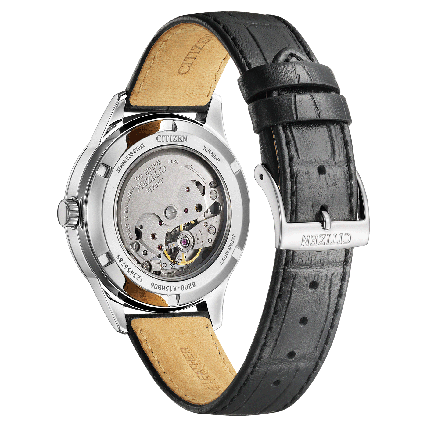Reloj Citizen Automatico Hombre Correa Cuero Café - Vista lateral