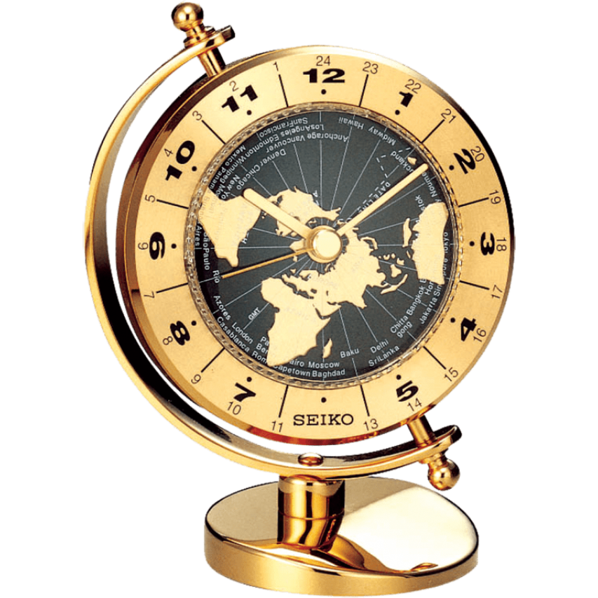 QHG106 Reloj Despertador de mesa Seiko Mapa Mundi - Dorado
