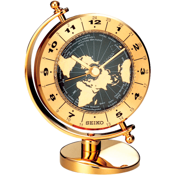 QHG106 Reloj Despertador de mesa Seiko Mapa Mundi - Dorado