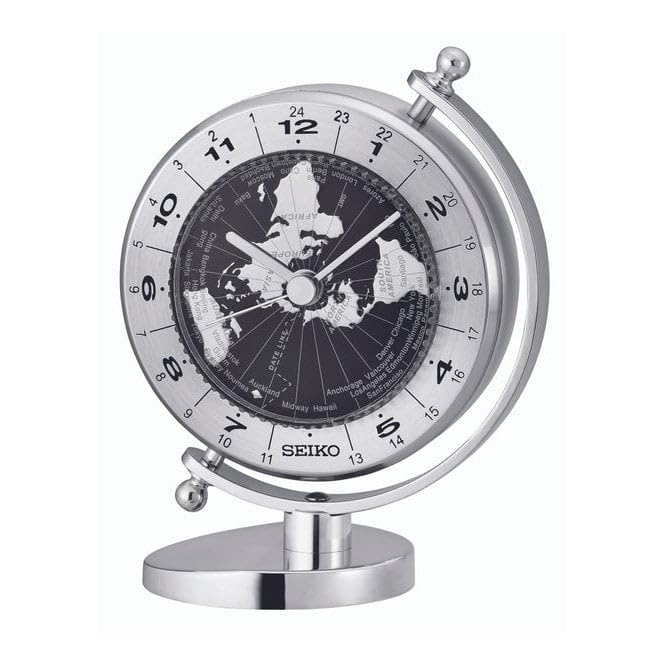 QHG106 Reloj Despertador de mesa Seiko Mapa Mundi - Plateado