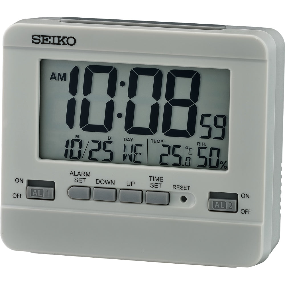 QHL086 Reloj Seiko Digital despertador LCD Estación Meteorológica con Termohigrómetro - Gris