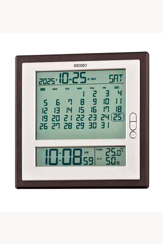QHL100 Reloj Despertador Seiko Digital LCD Calendario Mensual - Marrón