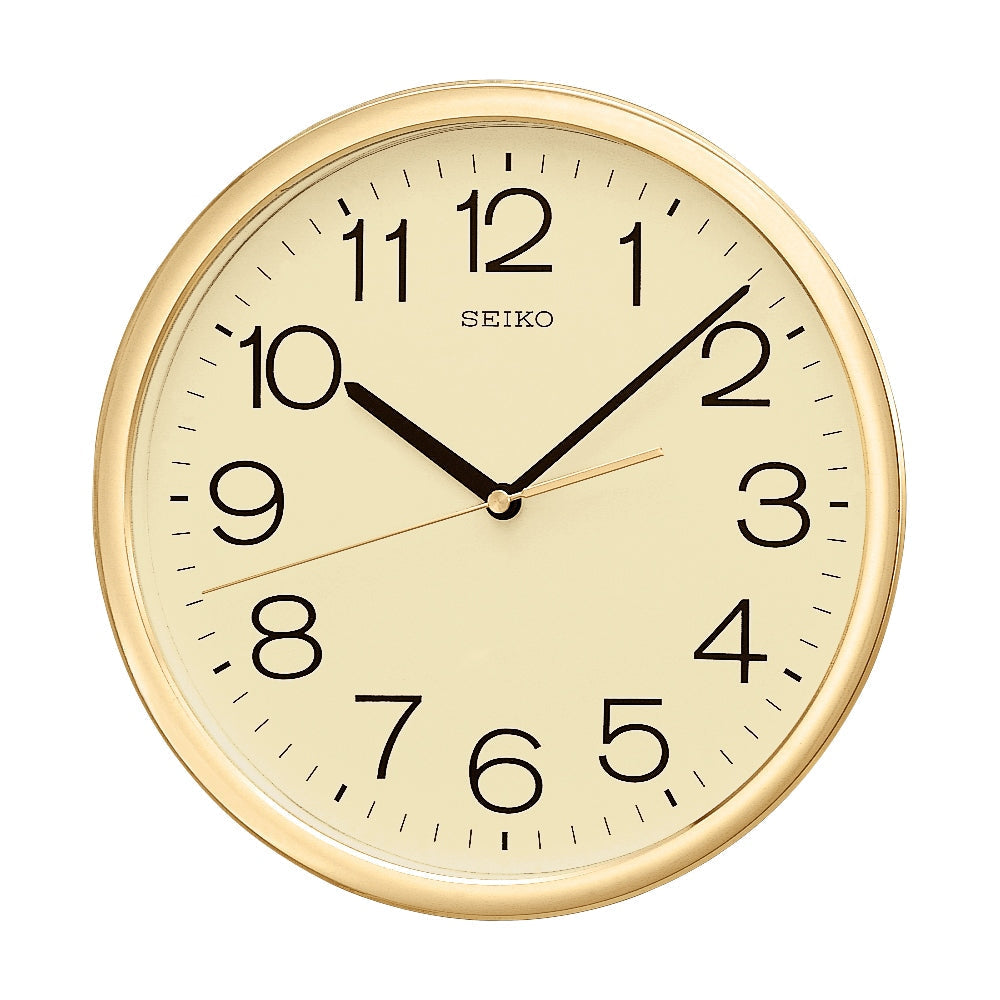 QXA014 Reloj Seiko de pared análogo circular - Dorado