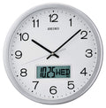 QXL007 Reloj Seiko de pared analógico con calendario LCD - Blanco