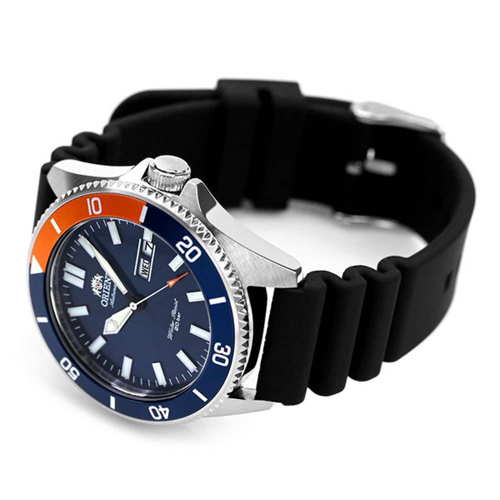 RA-AA0916L Reloj Orient Kanno Hombre Acero Caucho Azul - Vista trasera