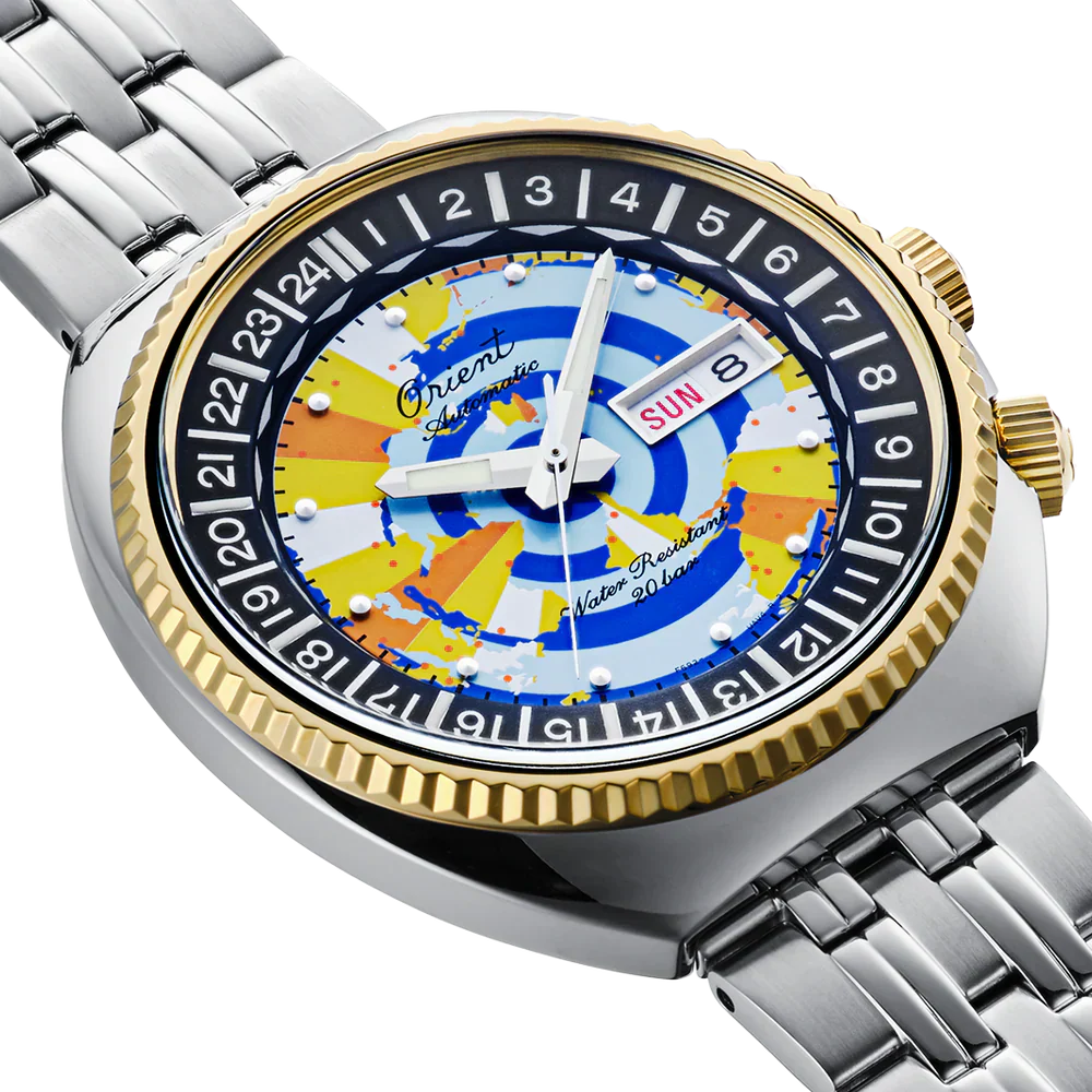 RA-AA0E08Y Reloj Orient World Map Hombre Acero Multicolor