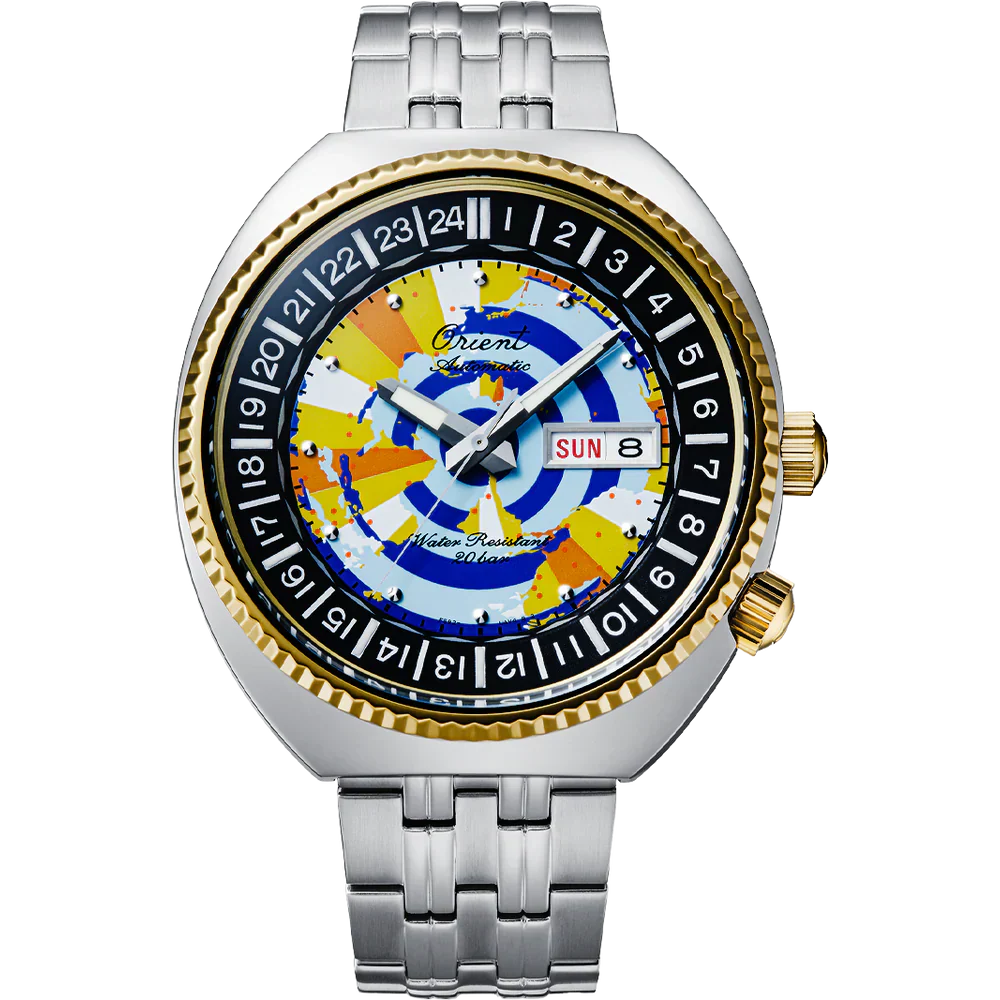 RA-AA0E08Y Reloj Orient World Map Hombre Acero Multicolor