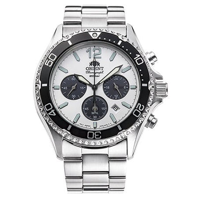 RA-TX0203S Orient Sports Solar Powered Cronógrafo Reloj De Hombre Pulsera de Acero Inoxidable plateado